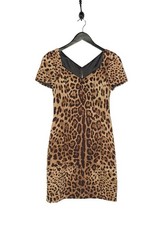 Dolce & Gabbana Brown Leopard Print Short Sleeves Silk Dress - 42 IT