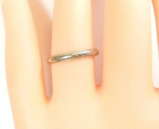 Antiguo anillo de alianza de boda Art Deco JR Woods & Sons 18KW + Y talla 5,25 UK-K Foto 2 de 4