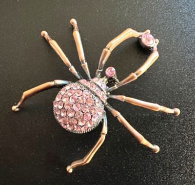 Spider Brooch Pink Pave Costume Spring Copper Tone Avalaya Figural Pin Halloween