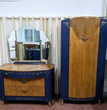  Blue and gold dressing table and matching wardrobe  vintage bedroom furniture 