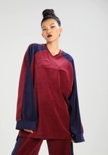 Puma Fenty Rihanna Women's Velour Oversized V-Neck Pullover Wine Navy Size M