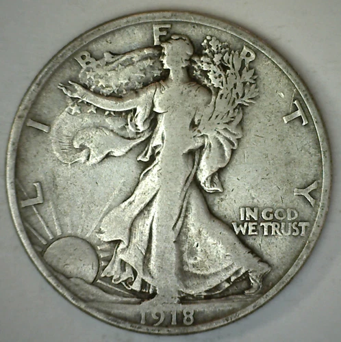 1918 S Walking Liberty Silver Half Dollar 50c US Type Coin Very Fine - VF Walker