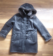 K5 Infinity London Real Sheepskin Hooded Long Jacket Duffle Leather Coat M L