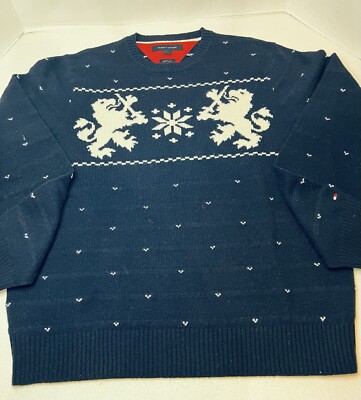 Tommy Hilfiger Lambswool Navy Crew Neck Pullover Logo LS