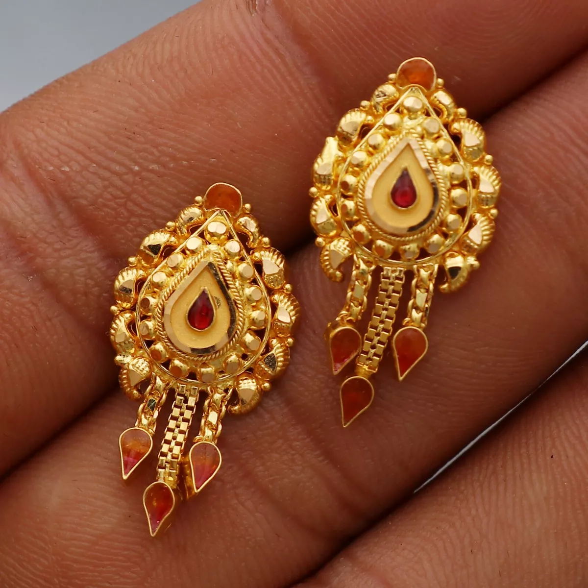 Gold Plated Indian Bollywood Style CZ AD Pretty Big Studs Earrings Jewelry  Set | eBay