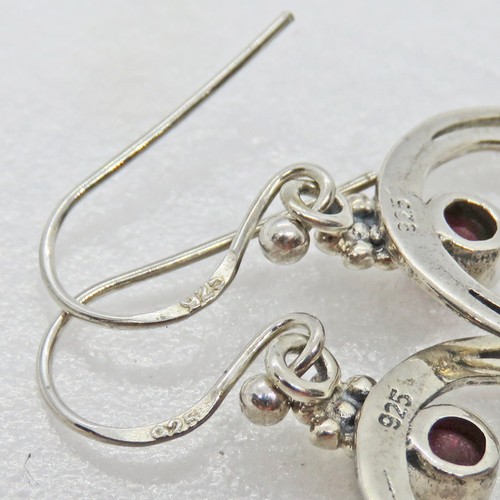 Pendientes circulares de plata de ley granate almandino - Imagen 8 de 9