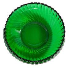 Emerald Green Glass Candy Dish Raised Rib Swirl Pattern Rolled Edge 5.5" Dia