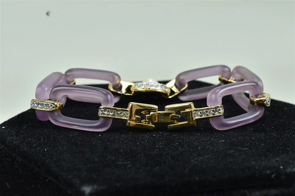 Givenchy Lavender Lucite Link Bracelet With Faux Pearl & Crystals - Image 3 of 4