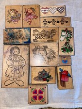 Country Theme Wood Rubber Stamps Mounted 13 pc Lot Cute Bears Angels Cat Hearts