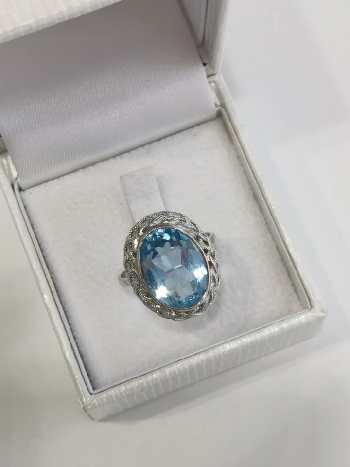Anello 925 Argento Con Topazio Blu 3,7 Grammi IN Misura 52 Vintage - Immagine 3 di 4