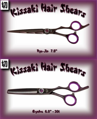 Kissaki 7.0'' Hair Cutting Scissors & 30 tooth Thinning Shears Black Cherry Combo