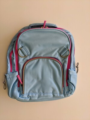 Pottery Barn Kids Backpack, Light Blue with Pink Zippers, Small, No Name, New