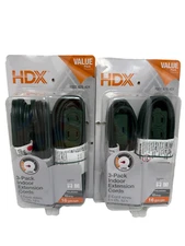 HDX Indoor Extension Cords 3 Pack Of 6ft(2) 12ft Polarized 13AMP 16 Gauge Lot 2