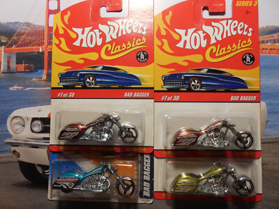Hot Wheels Bad Bagger Motorcycle LOT 4 Classic Series 3 CITY WORKS FREE SHIP HD