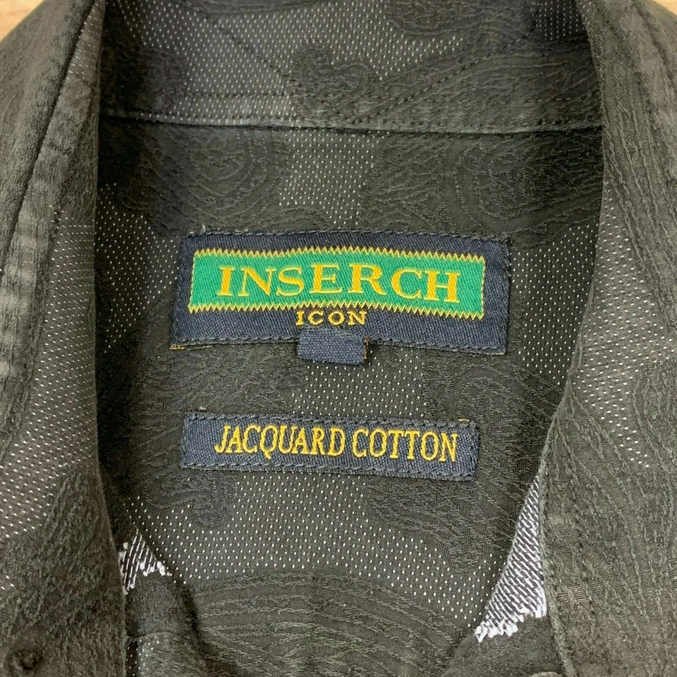 Camisa geométrica masculina de algodão jacquard Inserch Icon preta cinza média - Imagem 4 de 4