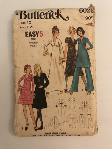 Butterick 6023 Vintage 70s Sewing Pattern One Piece Dress or Pants Sleeve Variat - Foto 1 di 12