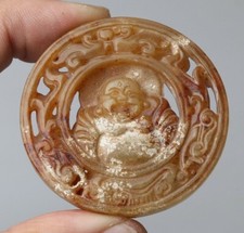 47MM Collect China Old Jade Carved Buddhism Maitreya Buddha Amulet Pendant Z7