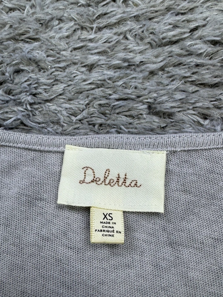 Anthropologie Deletta Top Women XS Gray Linen Eyelash Lace Flutter Peasant Tunic - Image 3 of 4