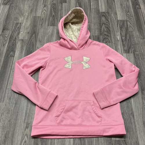 UNDER ARMOUR Embroidered Pullover Pink Hooded Sweatshirt Hoodie Girl's Size XL - Picture 2 of 9