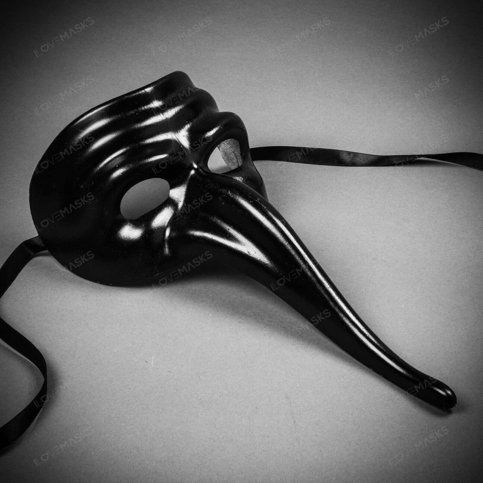 BLACK Plague Doctor Halloween Venetian Zanni Long Nose Masquerade Party DIY Mask - Image 3 of 4
