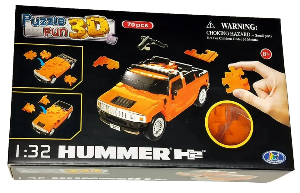 Rompecabezas 3D Divertido HUMMER H2 - Escala 1:32 - Rompecabezas de plástico naranja modelo coche GM Foto 2 de 4