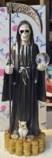 GRIM REAPER SANTA MUERTE OWL SCYTHE GLOBE MONEY COIN FANTASY FIGURINE STATUE #3