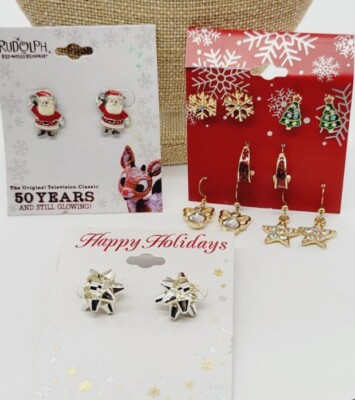 Christmas Earrings Lot Set of Pierced Gift Holiday Jewelry Dangle