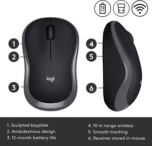 Logitech M185 Wireless Mouse USB for PC Windows, Mac and Linux, Grey Blue Black - Picture 13 of 27