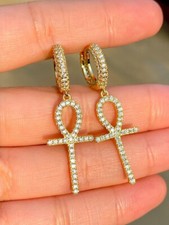 Orecchini pendenti/goccia croce tonda diamanti creati in laboratorio 2 ct placcati oro giallo 14 carati