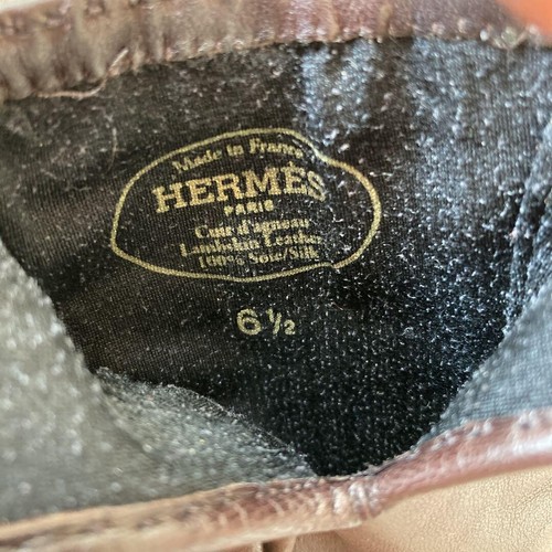 Auth Hermes Kelly Gloves Brown Lambskin Leather Silver France 6 1/2 Size Women's - Picture 8 of 8