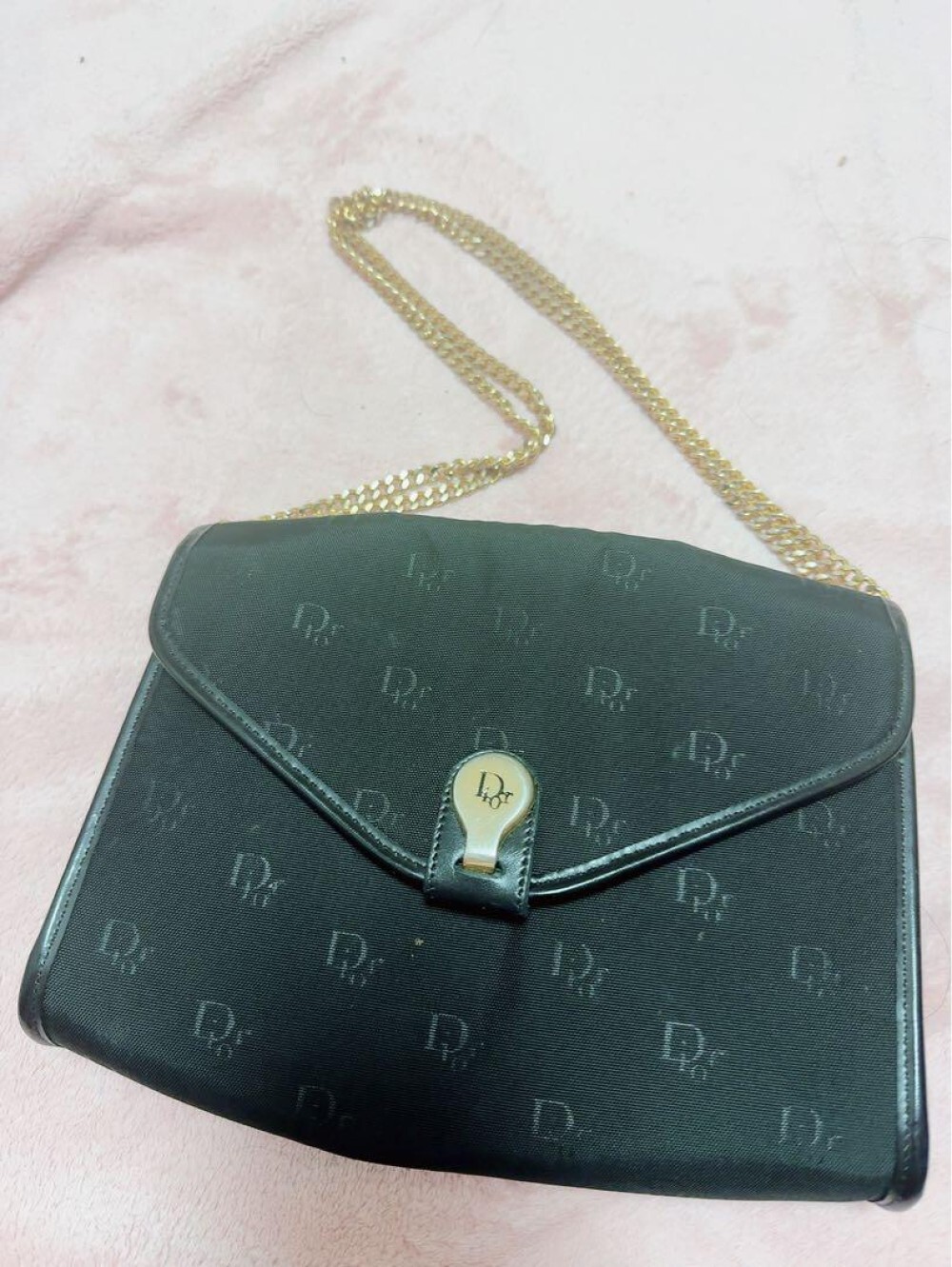 Dior Logo Chain Shoulder Crossbody Bag Black Excellent Used Authentic JPN