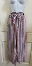 INDIGO REIN NWT Pink/Blue/Burgundy Striped Drawstring Wide Leg Linen Pants Sz L