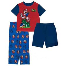New Super Mario 3-PieceTop, Pajama Pants Pajama Shorts Set 6 8 10