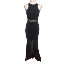 Express Halter Maxi Dress Womens 2 Black Gold Waist Sheer Bottom Formal Prom