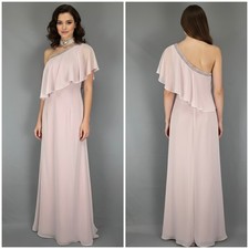 Maxi abito lungo Veromia damigella matrimonio una spalla rosa pallido impreziosito 12