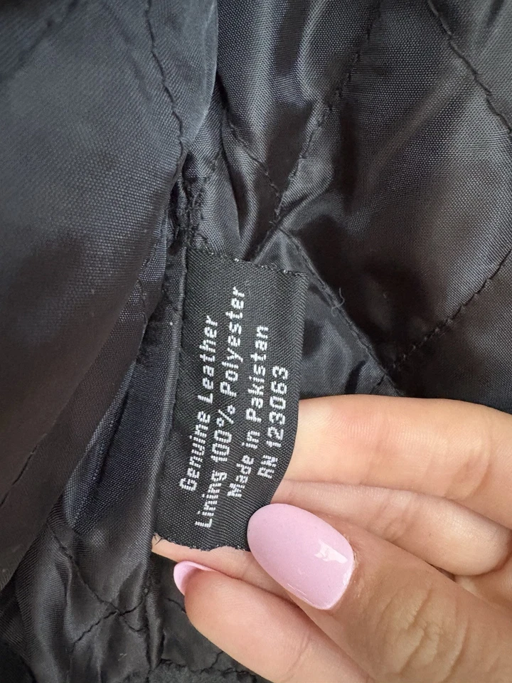 Chaqueta motera mediana de cuero Allstate para niñas y niños Foto 3 de 4