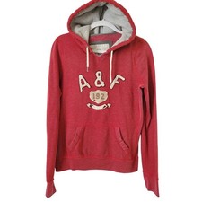 VTG Y2K Abercrombie Fitch Red Hoodie Sweatshirt Size L Puffy Logo Spellout