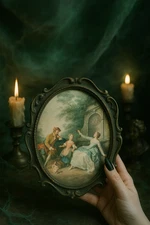 Vintage Italian Rococo Oval Wall Plaque Pastoral Art Print, Baroque Metal Framу