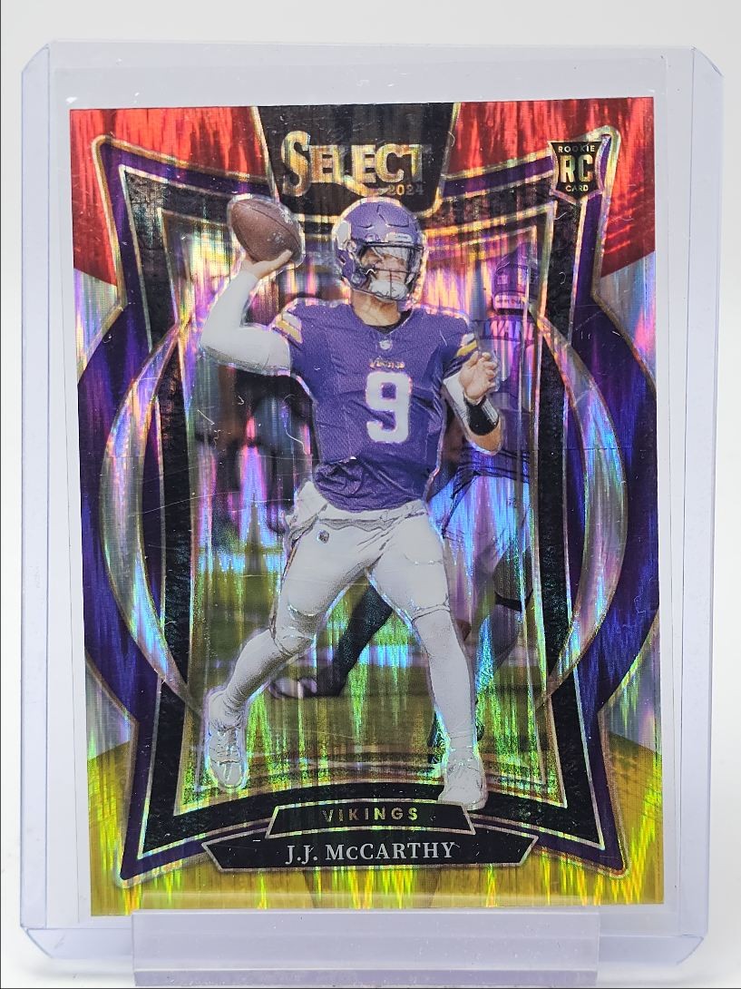 J.J. MCCARTHY 2024 SELECT CONCOURSE ROOKIE YELLOW RED SHOCK RC Q4385