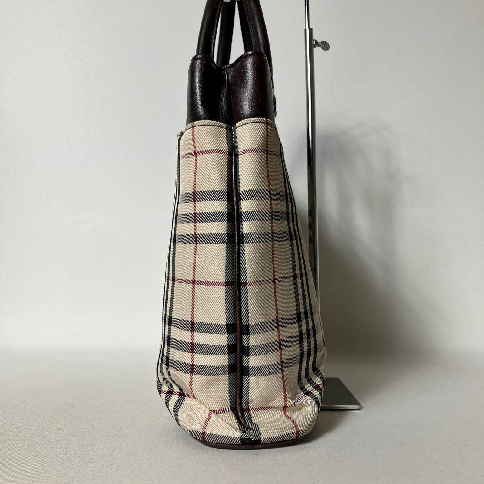 Burberry Nova Check Leather Handbag Dark Brown Ladies Tote Authentic image 4