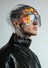 AI Portrait of Man with Rainbow Plastic Head Piece – Digital Art Download