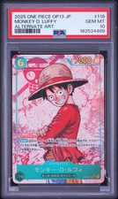 2025 ONE PIECE JAPANESE OP13-CARRYING ON HIS WILL ALT ART MONKEY D. LUFFY PSA 10