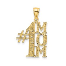 14k Yellow Gold Number 1 Mom Pendant Floral Textured Charm for Women Mothers Day