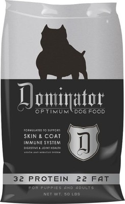 Dominator Optimum Dog Food, 32-22 For Puppies & Adults, Salmon Oil, 50lbs