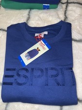 Esprit Women s Blue Crew Neck Pullover Sweatshirt Embroidered Logo L
