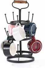 Coffee Mug Cup Tree Rack Holder Stand for Counter with Handle, 15-Hook, Black