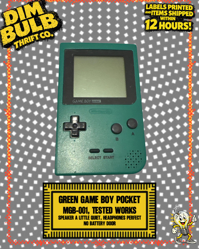Green Game Boy Pocket Console MGB-001, Tested Works, +WWF RAW