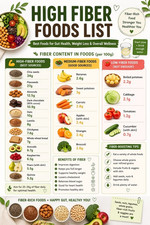 High Fiber Foods List Healthy Nutrition Educational Chart Poster