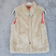 Mini Boden Faux Fur Vest Girls Size 12 Beige Button Front Sleeveless Mock Neck