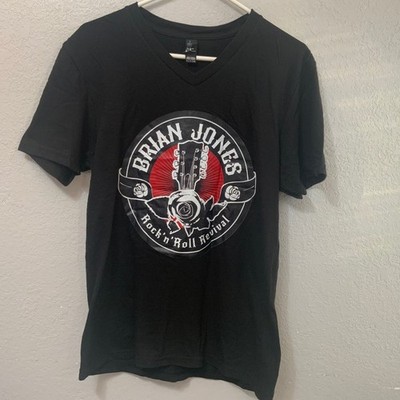 District Brian Jones Rock n Roll Revival V-Neck Graphic T-Shirt Black Mens Small